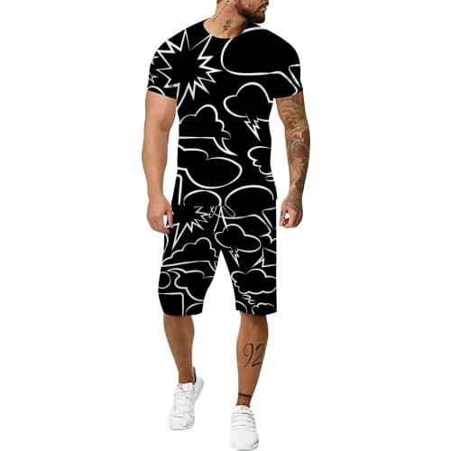 57# Two Pieces Set Men T-Shirt Beach Shorts Sets Summer Sportswear Jogging Pants T-shirt Streetwear Outdoor Sport Running Suit