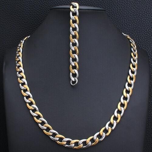 High Quality Fashion Stainless Steel Jewelry Set 60CM Chain Necklace Bracelet For Women And Man Party Gift SFHKBEAH
