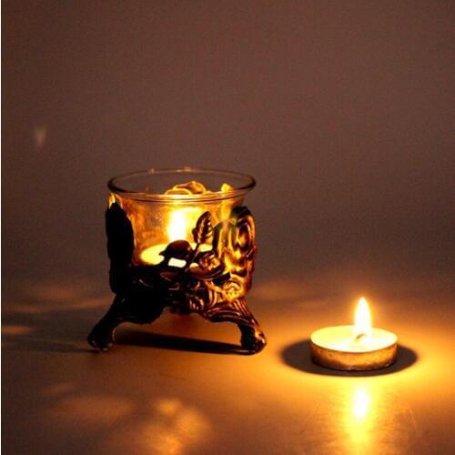 Creative Retro With Glass Candlestick Old Carved Hollow Candlestick Decoration Dinner Atmosphere Deco Candle Cup Iron Candle