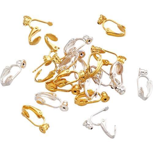 20pcs/set 19x6x9mm Golden & Silver Color Brass Clip on Earring Converter Earring Findings Diy for women Jewelry Making Fittings