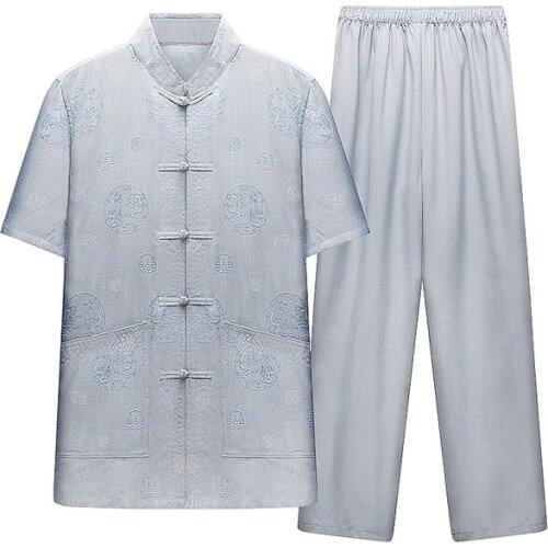 Chinese style Tang summer casual mens Chinese short sleeve trousers Chinese clothing two-piece set