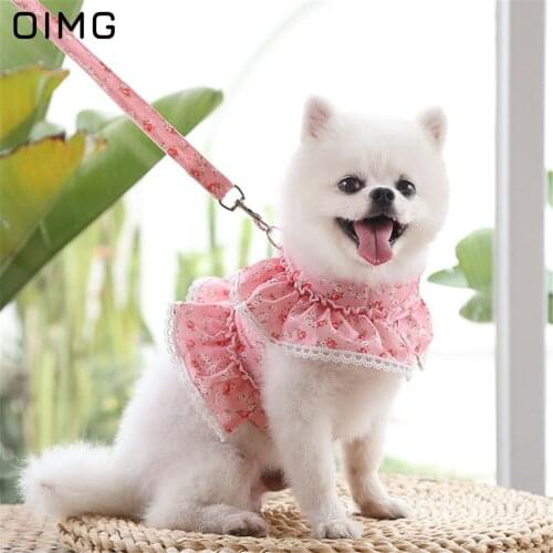 OIMG Small Floral Print Dog Harness and Leash Set Cute Lace Dog Vests Pet Walking Lead Leash For Spitz Cat Harness