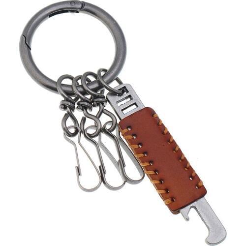 Punk Fashion Metal Leather Keychains Bag Holder Charms Alloy Hanging Pendant Car Key Chain Keyring Gothic Women Men Accessories