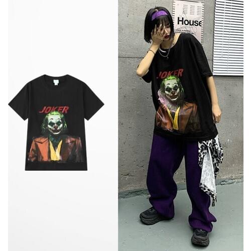Joker Clown Funny Print T-Shirt Mens West Coast High Street Drake Souls Harajuku Lovers T Shirts White Casualwear Top Tee