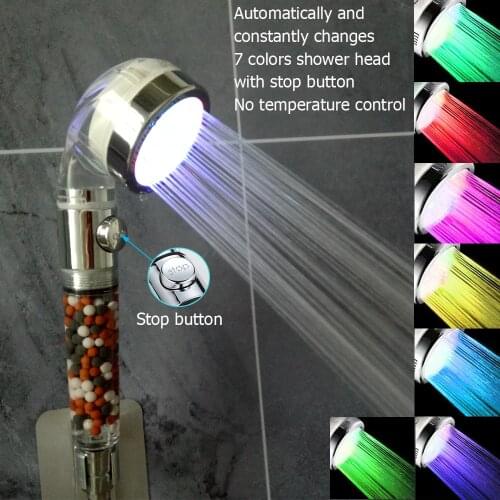 3/7Colors Changes Led Shower Head High Pressure Water Saving Rainfall Anion Temperature Control Spa Bathroom Shower Head