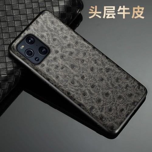 New Hot Luxury Genuine Leather Ostrich Grain Cover Fitted Case For Oppo Find X3 X2 Pro Cases