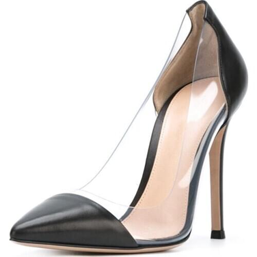 2019 New Super High Heels Women Pointed Toe Heels Shoes Thin Heel PVC Pumps 10cm Party Wedding Genuine Leather Pumps C047A