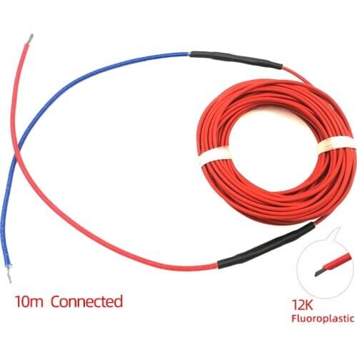 NEW 10m Connected 12k 33Ohm Fluoroplastic Carbon Fiber Heating Cable Floor Electric Warm Wire, Room heater Hotline Minco Heat