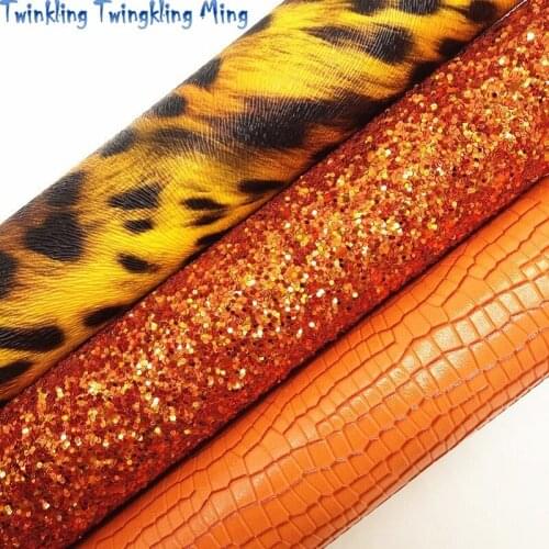 ORANGE Glitter Fabric, Leopard Synthetic Leather, Crocodile Faux Fabric Sheets For Bow A4 21x29CM Twinkling Ming XM011C