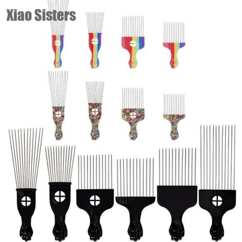Professional Salon Use Black Metal African Pick Comb Insert Hair Pick Comb Wide Teeth Fork Hair Curly Brush Comb Styling Tool