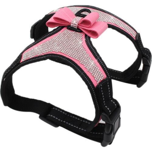 Adjustable Puppy Bow Harness Bling rhinestone Pet Puppy Dog Harness Pet Dogs Safe Travel Supplies For Small Medium Large Dogs
