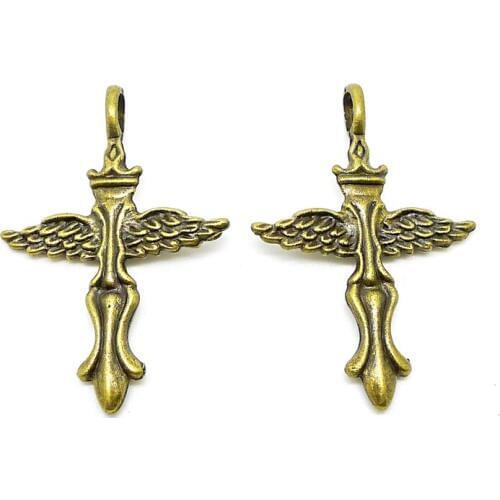 RONGQING 25pcs/lotk Cross Angel Wings Charms 34x47mm Religion Protection Charms Lot Jesus Pieces DIY Jewelry Findings