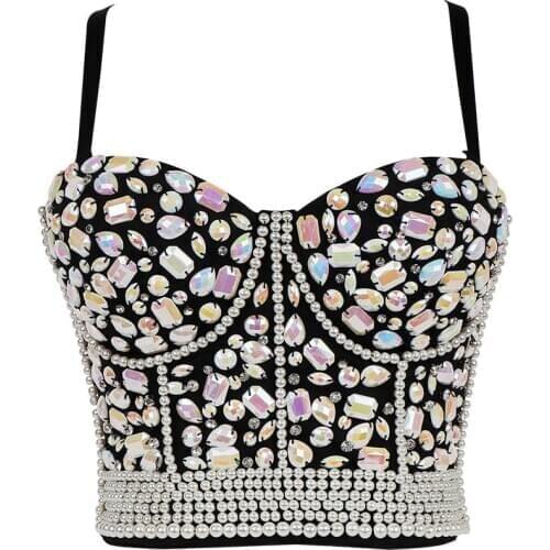 Handmade Wedding Bralette Vest AB Rinestone Pearls Bralet Corselets Womens Bustier Bra Cropped Top Wedding Bralette Vest Party