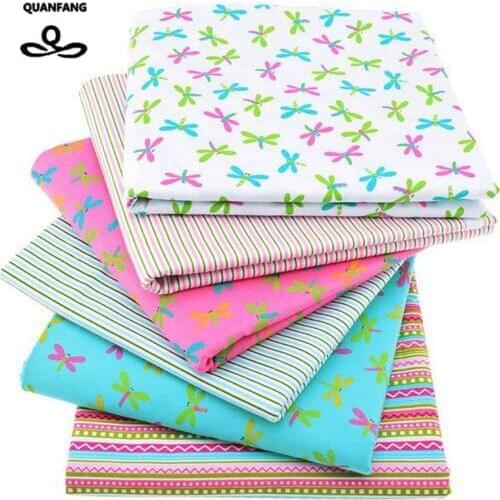 Print Twill Cotton Fabric For Sewing Doll Baby Bedding Clothes Dress Skirt Patchwork Dragonfly Tissue Material 6pcs/Lot 40x50cm