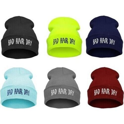 Unisex Keep Warm Autumn Winter Pure Color Fashion Casual Hat Acrylic Fibres Hip Hop Style Knitted Bad Hair Day Letter Cap