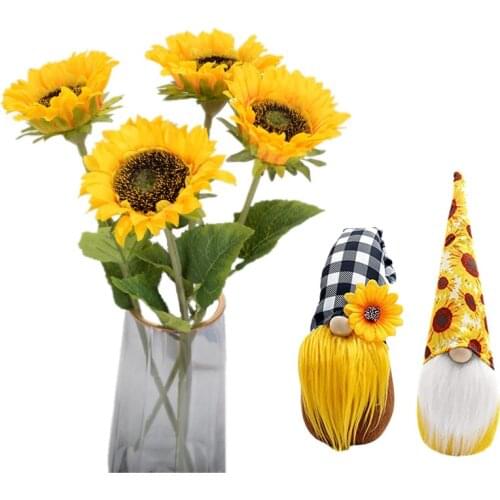 Silk Sunflower Artificial Flowers bouquet Daisy Gnome Bee Festival Faceless Doll Wedding Home Table Decorations DIY Fall decor