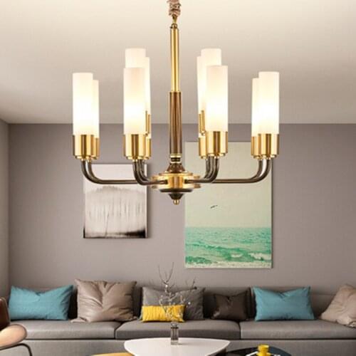 LED luxury Copper chandelier lighting living room pendant lamps American dining room fixtures Nordic bedroom hanging lights