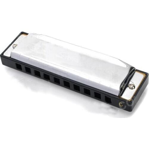 Swan SW1020 C Tone Blues 10 Holes Aluminium Alloy Harmonica Mouth Organ Silver + Case