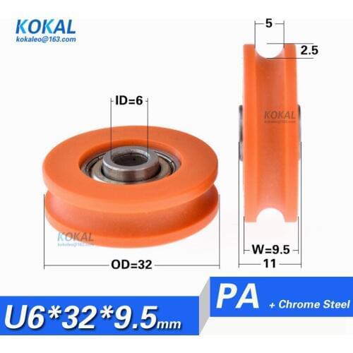 [U0632-9.5] High Quality 0632UU U groove type bearing roller 6mm*32mm*9.5mm orange wheel track guide roller 0632U
