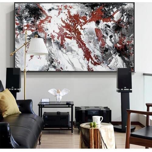 WANGART Large Abstract Wall Art Poster Canvas Print Abstract Red Black Oil Painting Wall Picture For Living Room Home Decor
