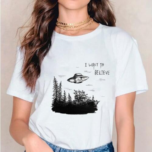 T-shirts T Shirts for Women UFO Alien Printing Trend Summer Autumn 90s Womens Stylish Top Ladies Print Lady Ladies Tee T-Shirt