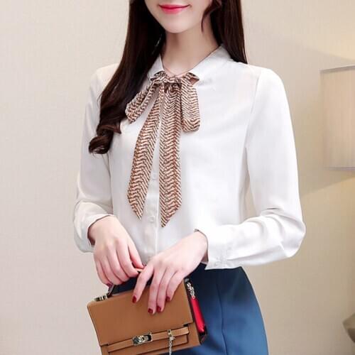 Woman Feminina WomenS Vintage Blouse Fashion Clothes 2020 Spring Autumn Bow Chiffon Long-Sleeved Shirts Female D0181