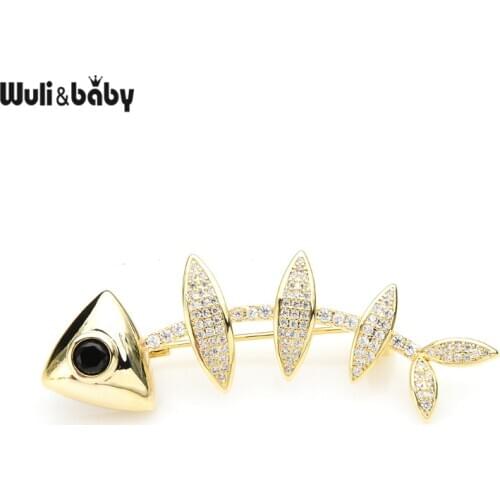 Wuli&baby New Czech Rhinestone Fish Bone Brooches For Women Men Party Casual Office Brooch Pins Gifts