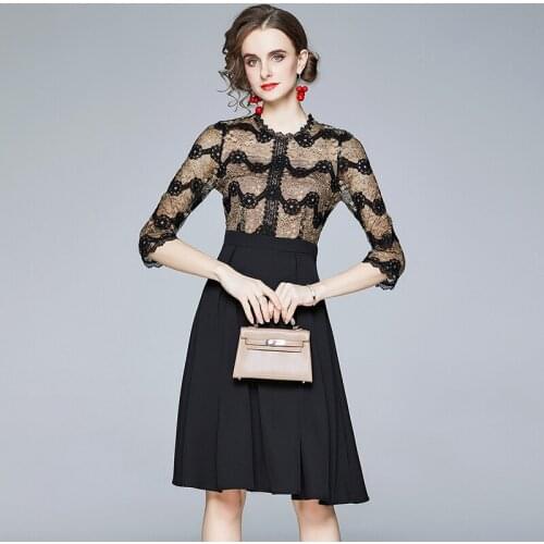 ZUOMAN Women Spring & Autumn Elegant Lace Dress Festa High Quality Vintage Party Robe Femme Embroidery Designer Black Vestidos