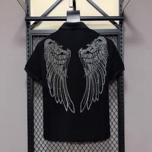 2021 Male Slim Wing Rhinestone TopsLuxurious Comfortable Funny Quick-Drying Summer Short Sleeve Breathable Lapel Chic Polo