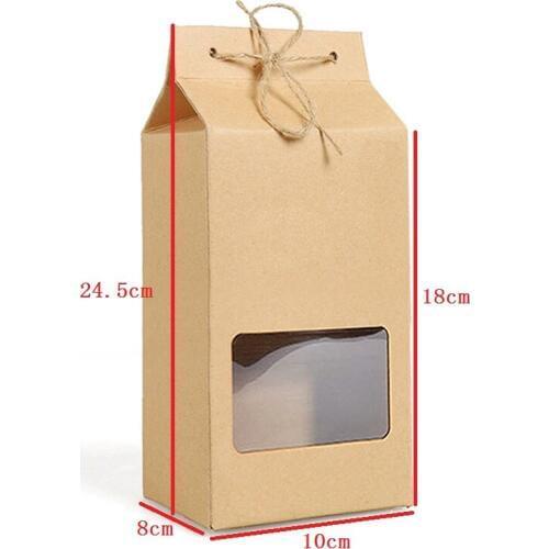 300pcs Kraft Paper Party/Wedding Gift Bags,tea/Chocolates/Candy Packing Bags Stand Up Food Clear PVC window Seal boxes 10x8x18cm