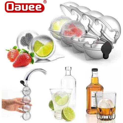 New Food Grade 4 Cavity Cube Maker Eco-Friendly Silicone Whiskey Cocktail DIY Round Ice Ball Ice Grid Tool For Bar Kitchen