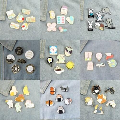 6pcs/set Multi-style Sets Enamel Pins Custom Animals Medicine Brooch Lapel Badge Bag Cartoon Jewelry Gift for Kids Friends