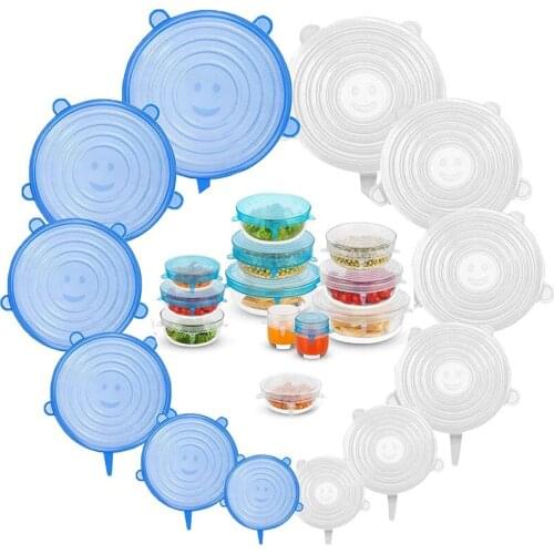 6Pcs Silicone Food Preservation Lid Reusable Plastic Wrap Stretchable Heat-resistant Bowl Lid Kitchen accessories