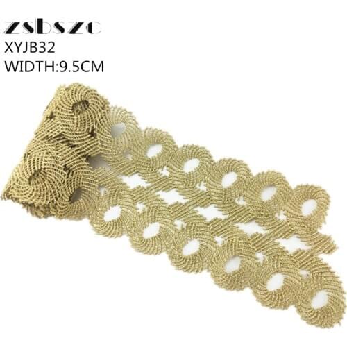 9.5CM Width 5Yards Gold Lace Circle Ribbon Glitter Crocheted DIY Craft Sewing Supplies