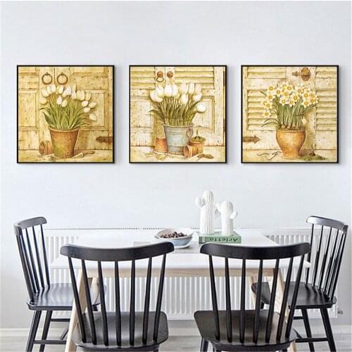 Abstract Poster Vintage Flower Canvas prints Pot Culture daffodil Hanging Wall Art Pictures For Living Room Decor Oil Painting