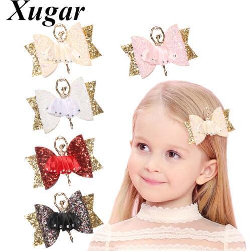 Xugar Hair Accessories 3" Ballerina Chunky Glitter Hair Clips for Girls Princess Hair Bows Kids Hair Barrette Hairpins