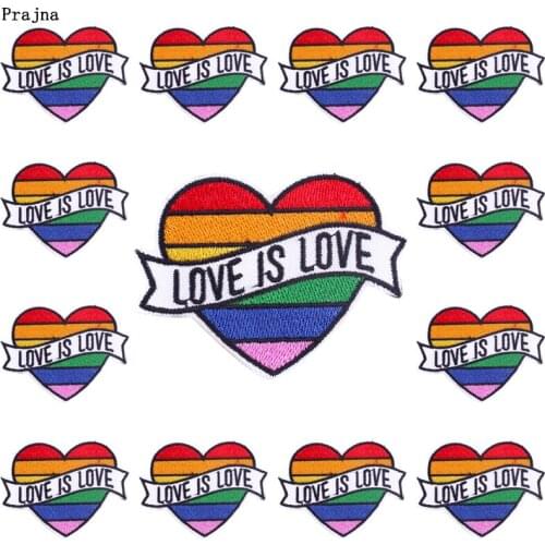Prajna 10 PCS Cartoon Applique Patch LGBT Love Heart Patches On Clothes Iron On Embroidered Patches For Clothing Sticker