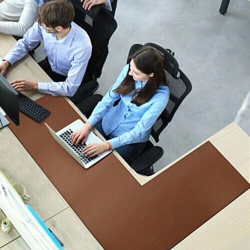 Large L Shaped Leather Desk Mat - Home Office Accessories Corner Desk Mat - 120 x 140cm - Brown