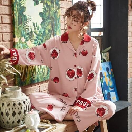 BZEL Casual Cotton Sleepwear Long Sleeves Long Pants Womens Pajamas Set Large Size Pijamas Mujer Loose Pyjamas Nightwear Nighty