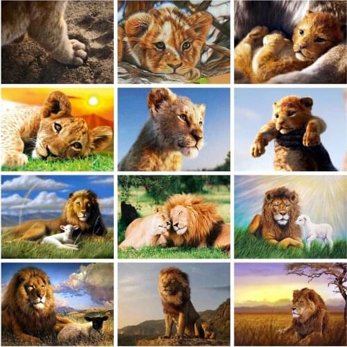 Huacan 5D Full Square Diamond Painting Rhinestones Mosaic Little Lion Diamond Embroidery Cross Stitch Animal Modular Picture