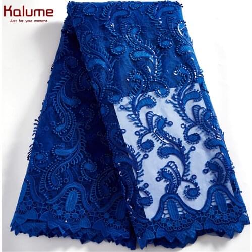 Kalume African Net Lace Fabric Tissue 5 Yards 2021 Nigerian French Tulle Lace Fabric Sequins High Quality For Diy Dress H2532