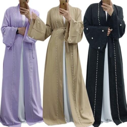Muslim Women Abaya Beads Eid Ramadan Open Kimono Islamic Clothing Cardigan Turkish Middle East Kaftan Arabic Dubai Loose Fashion