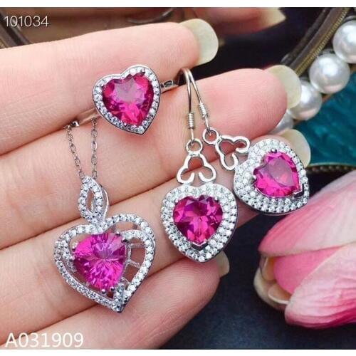 KJJEAXCMY boutique jewelry 925 sterling silver inlaid Natural pink Topaz Earring Pendant Ring Suit Support Detection fashion