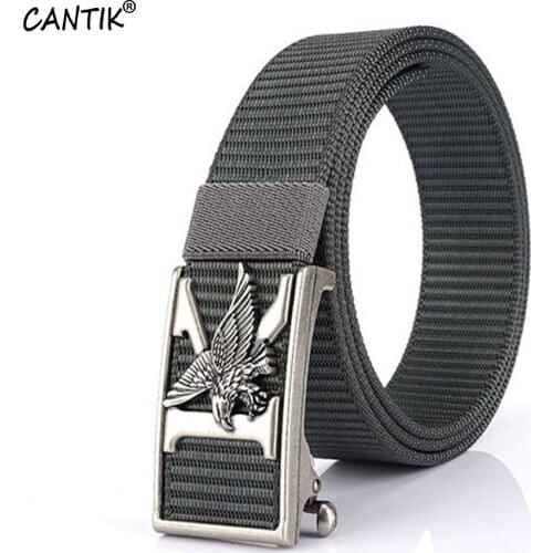 CANTIK Unique Flying Eagle Automatic Buckle Metal Quality Grey Nylon Belts for Men Fashion Canvas Accessories 35mm Width CBCA234