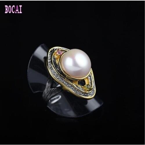 925 silver inlaid baroque pearl ring banquet jewelry female jewelry womans ring