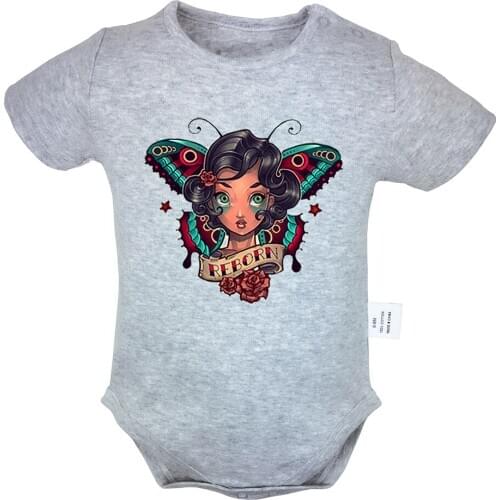 Retro Butterfly Reborn Girl Retro Art Girl Rise Design Newborn Baby Boys Girls Outfits Jumpsuit Print Infant Bodysuit Clothes