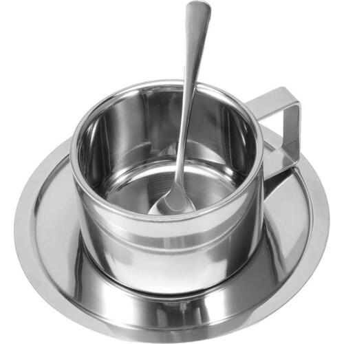 Mug /Set 304 Stainless Steel Coffee Cup Double Wall Coffee Mug Spoon Saucer Set Kitchen Supplies Cup
