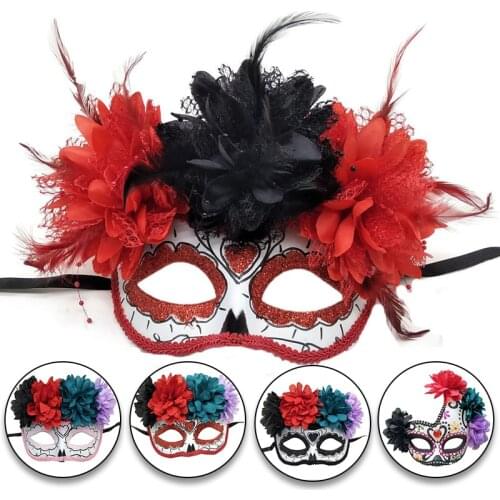 Mexican Masquerade Mask For Day Of The Dead Halloween Cosplay Show With Flower Ghost Mask Wedding Carnival Party Half Face Mask