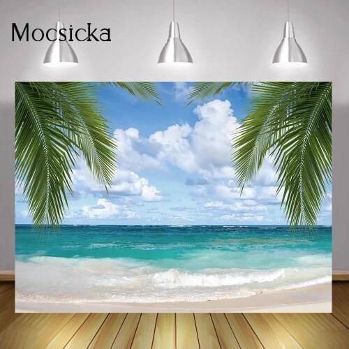 Sea Beach Blue Sky Backdrop for Photography Cloud Summer Wedding Portrait Photo Background Seaside Tropical Birthday Party Props