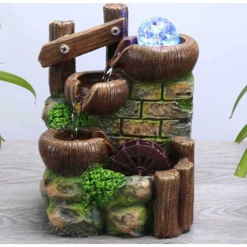 Tabletop Water Fountains Indoor Illuminated Waterfall and Calming Water Sound Feng Shui Relaxation Desktop Fountain with LED